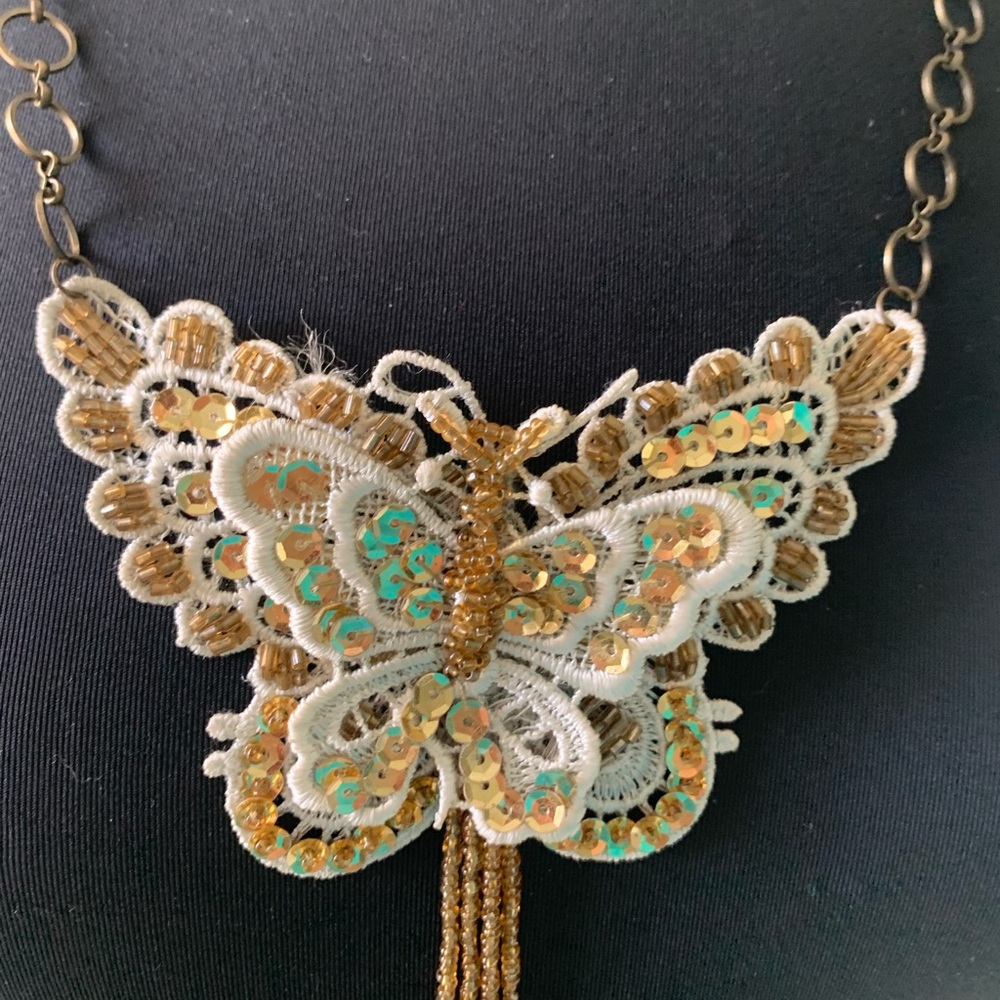 Necklace Butterfly Sequin Beaded Statement Neckla… - image 2